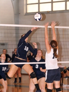Holly Mount throws down one of her team-high eight kills in Georgia Northwestern’s three-game sweep of Welch College Thursday night in Rossville.   